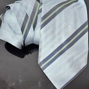 Fendi Silk Tie Necktie Neckwear Gray Silver Green Designer Striped Luxury
